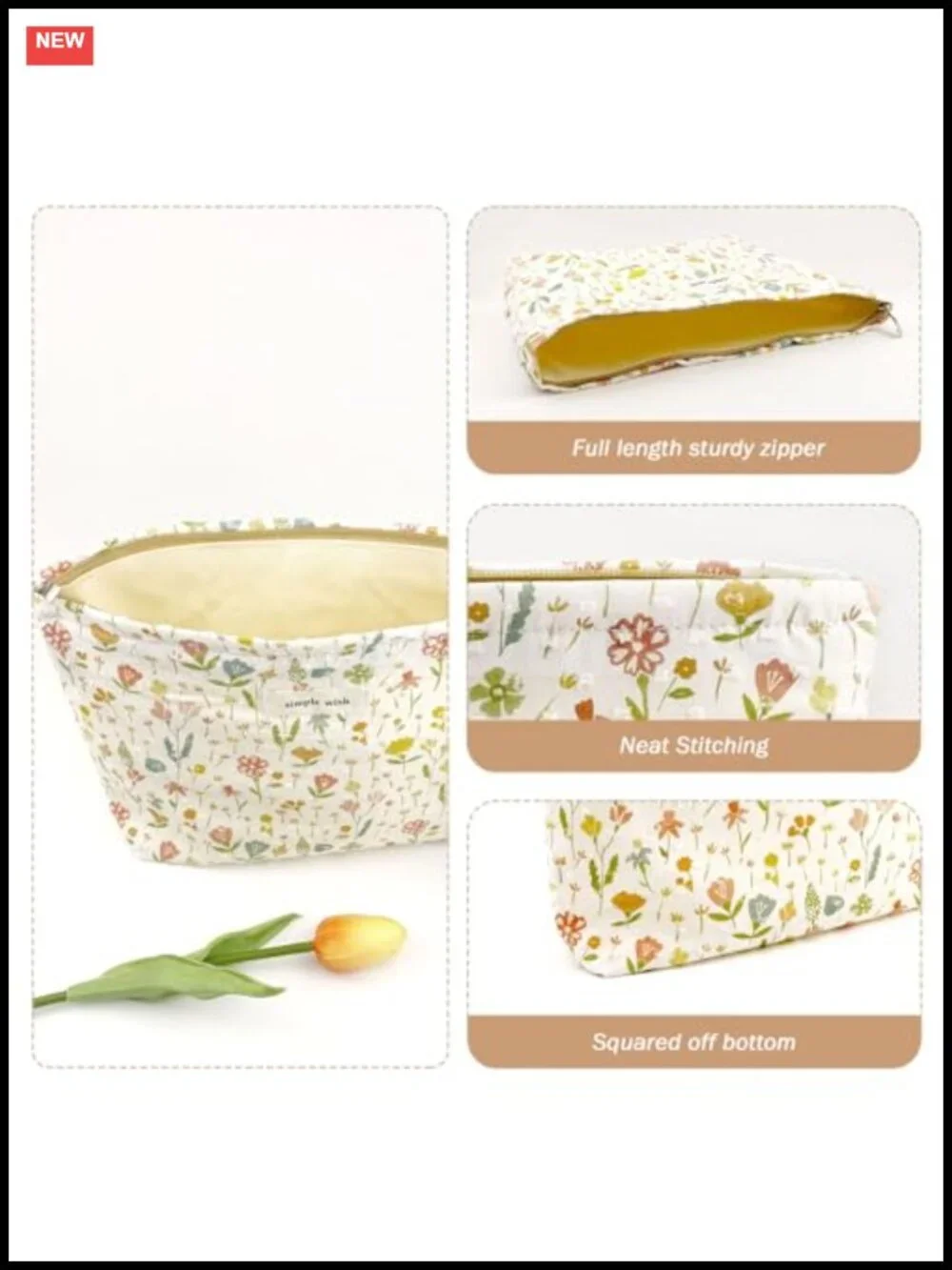 Large Floral Canvas Cosmetic Bag Makeup Organizer Toiletry Travel Pouch
